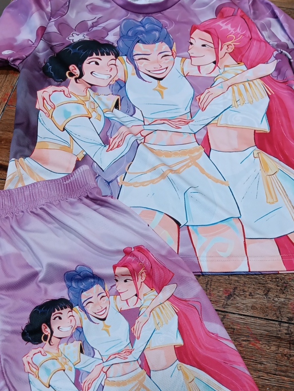 Kids Purple Cartoon Friends Short Set - Demon Hunters .huntrix Girls